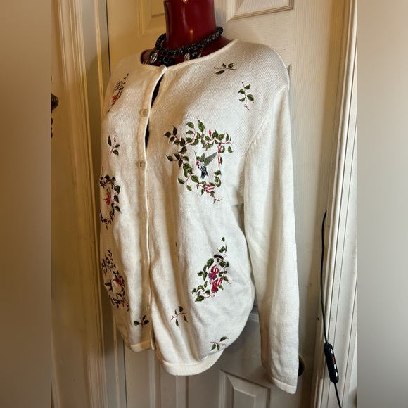 VTG National Wildlife Federation Floral White Cardigan -size XL - Button Down - Picture 2 of 9
